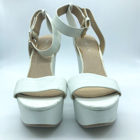 Aldo White High Heeled 5" Platforms size 8, ankle wrap straps - Picture 1 of 7